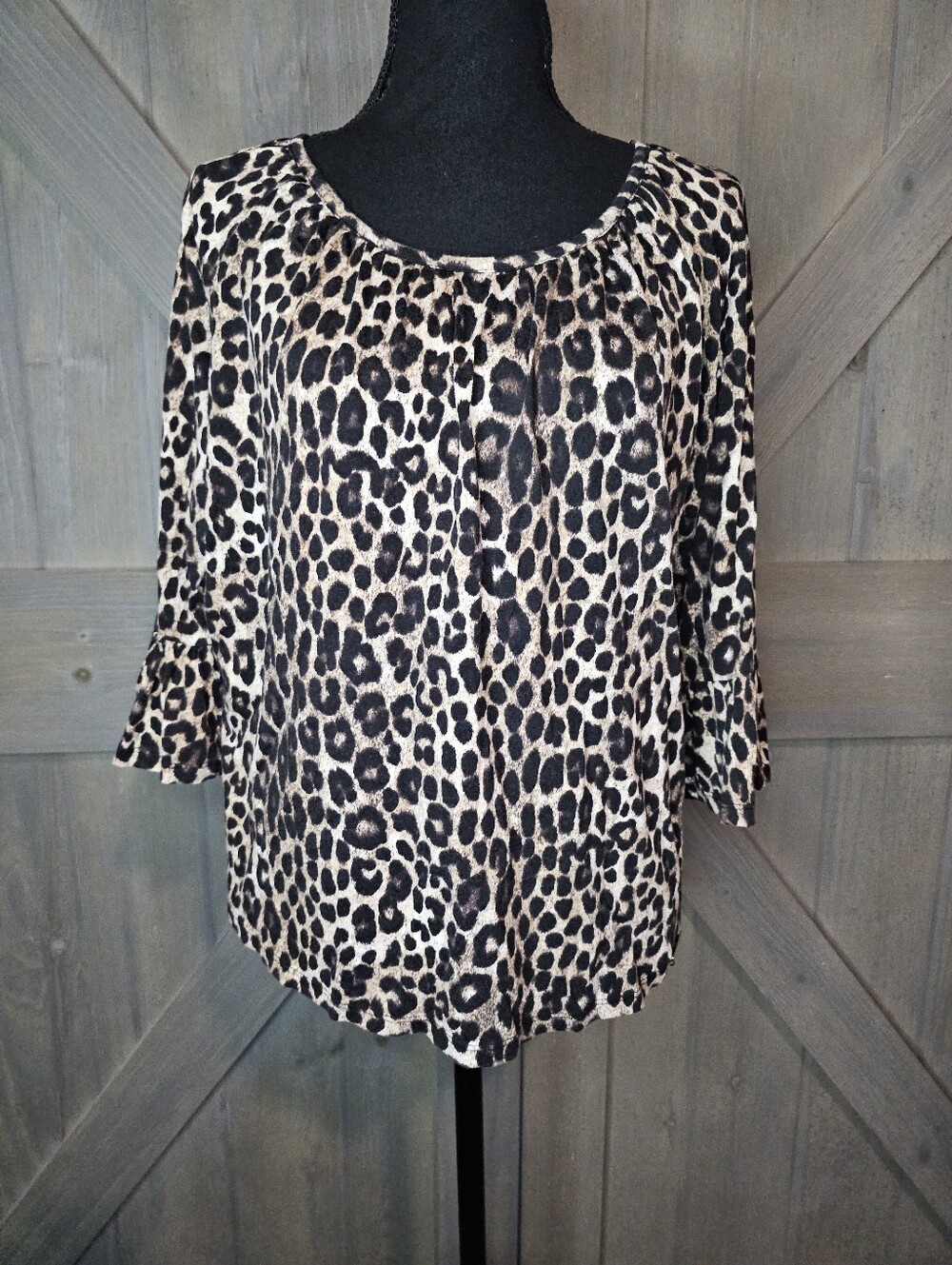 Michael Kors Leopard Print Long Sleeve Blouse sz Large